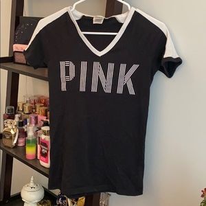 black “pink” V-neck shirt